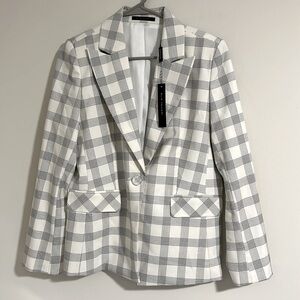 NWT $398 Elie Tahari cream black checkered blazer extra button